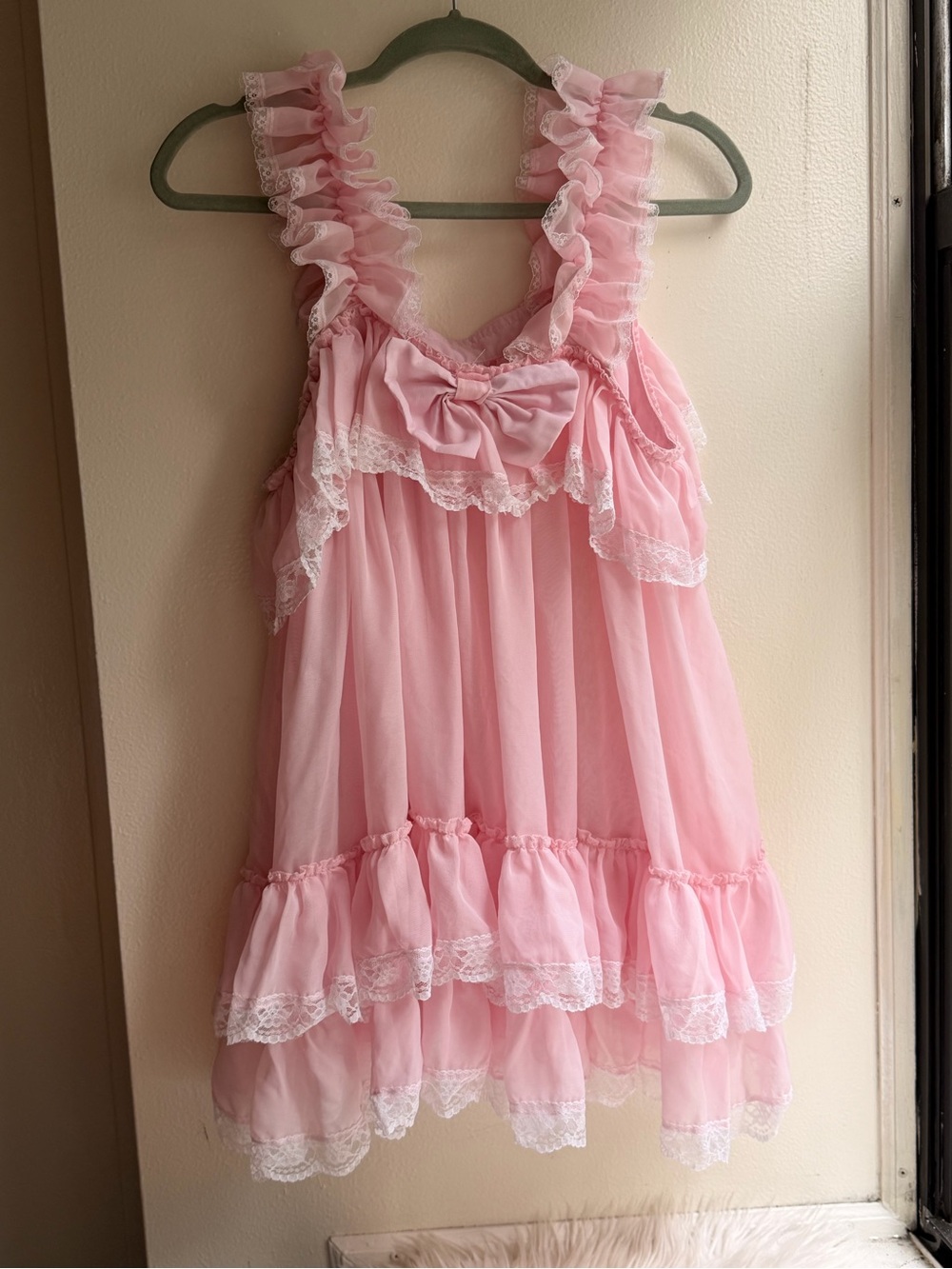 Pink Ruffle Lace Bow Dress